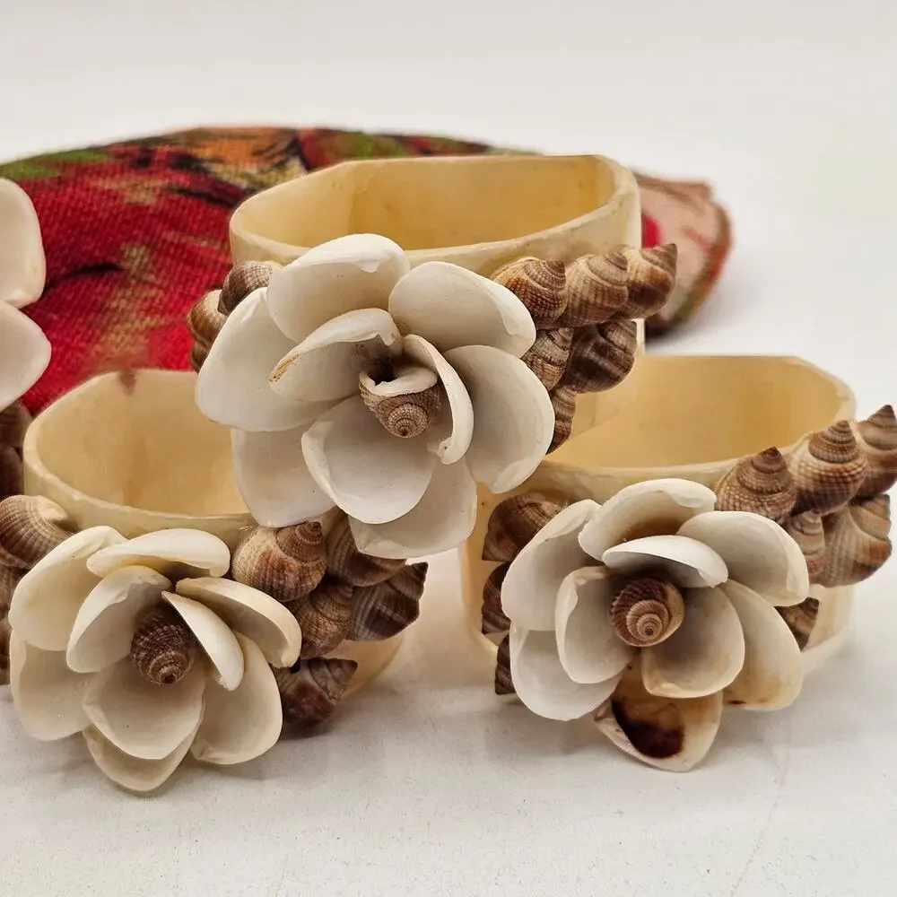 Vintage Capiz Shell Flower Napkin Rings Set of 6